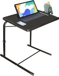 (NEW) TV Tray Adjustable Table, Folding Table W Cup Holder And Tablet Slot- Couch Desk, 6H & 3 Tilt Angles