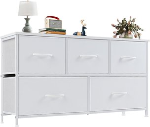 (NEW)Dresser Storage With 5 Organizer Closet Chest Small Clothes Fabric Cabinet , 5-Drawers, Classic White