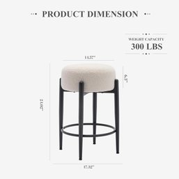 (NEW)Bar Stools Set Of 2 24' Sherpa Counter Height Stools With Round Soft Padded Boucle Backle Backless,cream