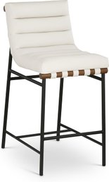 (NEW) Burke Collection Modern  Contemporary Counter Stool With Soft Cream Vegan Leather, Cream