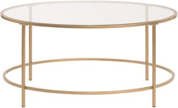 (NEW)Int Lux Coffee Table Round, Glass / Gold Finish