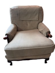 Upholstered Armchair With Wood Frame And Neutral Fabric