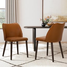 (NEW) Upholstered Dining Chairs Set Of 2, Modern PU Leather Dining Room Kitchen Side Chair, Light Brown