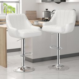 (New) Bar Stools Set Of 2  Adjustable Barstools, Counter Height Stools With Back And Arm, White