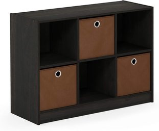(NEW)Basic 3x2 Cube Storage Bookcase Organizer With Bins, Espresso/Brown