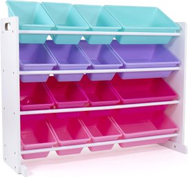 (NEW)White/Blue/PinkPurple Extra-Large Toy Organizer, 16 Storage Bins