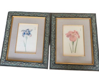Two Framed Floral Artwork Prints With Decorative Frames