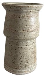 Stoneware Vase With Speckled Glaze And Incised Bands