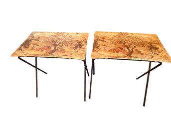 2 Folding TV Dinner Trays With Rural Landscape Scene