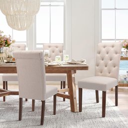 (NEW) Dining Room Chairs Set Of 2, Parsons Diner Chairs Upholstered Fabric Side, Beige