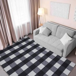 (NEW)Ottohome Collection Checkered Design Non-Slip Rubber Back Runner Rug, Area Rug - 3'3' X 5'', Black/White