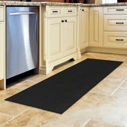 (NEW)Machine Washable Modern Solid Design Non-Slip Rubberback 2x5 Traditional Runner Rug , 20' X 59', Black