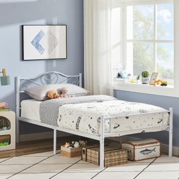 (NEW)14 Inch Twin Size Metal Platform Bed Frame With Headboard And Footboard, Heavy Duty Mattress Foundation