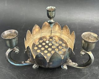 Silver-Plated Candelabra And (Two) Flower Vases