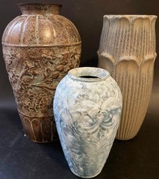 (3) Large Vases Metal And Ceramic - 7in, 10.5in & 11'