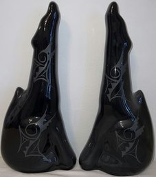 A Pair Of Black Howling Bear Dori Navajo - 19'Tall