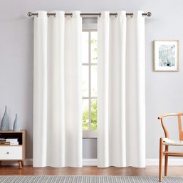 NEW White Curtains 96 Inches Long 2 Panels For Living Room Linen Textured Grommet Curtains
