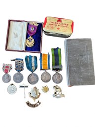 Military Medals, Pins, And Memorabilia With Case And Book