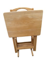 Four Wooden Folding TV Trays With Stand