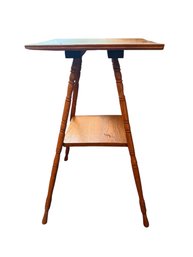 Two-Tier Wooden Side Table With Turned Legs