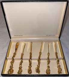 24k Gold Plated Carved Rose Hors D'oeuvres Knives, Janis Collection
