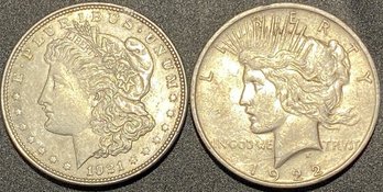 1921 & 1922 US Silver One Dollar Coins