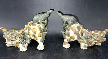 Pair Of Vintage Japanese Komainu Guardian Lion Dog Statues - 8.5'H