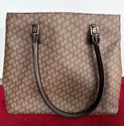 Bellatoff Monogrammed Tote Bag With Brown Leather Handles And Fabric Lining