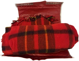 Wool Blanket Red Plaid With It's Carrier Bag 7x15