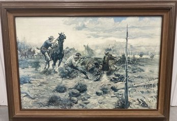 Framed Matte Painting With Gloss Finish 'When Horse Flesh Comes High' Signed By Artist G.M. Russel 1909