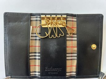 Burberry's Of London Black Leather Key Case With Dust Bag, 4'x2'