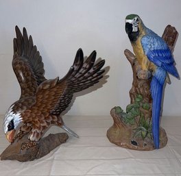 Macaw Perched On A Branch And Eagle Figurine