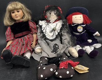 (three) Vintage Dolls, Madeline, Button Box Babies Anne Marie
