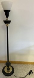 Tole Metal Floor Lamp And Shade Black & Gold 51' Tall