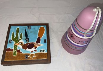 Ceramic Roadrunner Wall Clock And Bell