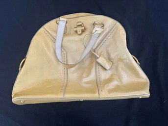 YSL - Yves Saint Laurent Gold Patent Leather Muse Dome Bag With Lock & Key. (Leather Stickiness)