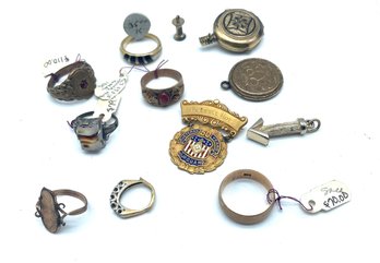 Collection Of Jewelry & Accessories Including Rings, Pins, Charms And Medallions