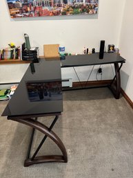 Modern L-Shaped Glass Wood Desk