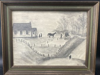 Framed Farm Silhouette Artwork, Signed By Artist Jenni (19x15)