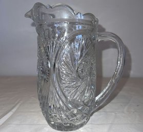 Clear Cut Thick Glass Crystal Scalloped Rim Heavy Water Beverage Pitcher - 7.5in Tall