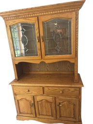 Wooden Hutch Cabinet With Stained Glass Doors: 1-Piece, Size: 73x18x47 Inches