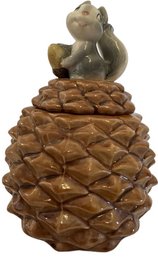 Gray Squirrel Sitting On Pinecone Cookie Jar, Made In USA - 11.5'H