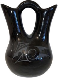 Navajo Wedding Vase Black Signed - 8in Tall