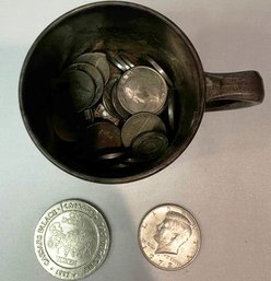 Coin Lot: Quarters, Dimes, Silver-Plated Cup & Many More Coins