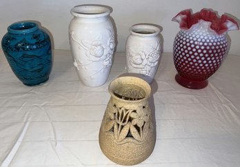 (5) Porcelain Vases, Flower Motif