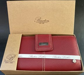 Buxton Women's Leather Zip Organizer Clutch, Red, Comes With It's Box