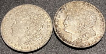 (two) 1921 US Silver One Dollar Coins