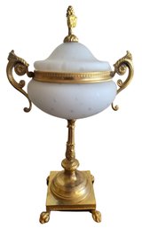 Vintage To Antique French White Opaque Dish And Gilt Bronze Mounts With Lid, 9.5'