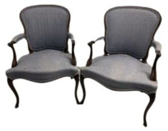 Pair Of Vintage Blue French Country Arm Chairs