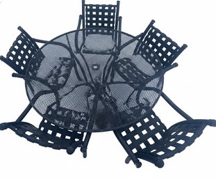 Outdoor Metal Dining Set With Circular Table And Six Chairs